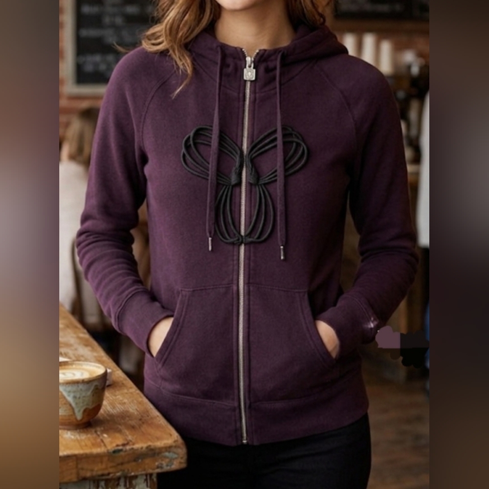 TNA Deep Plum Full-Zip Hoodie with Decorative Drawcord
